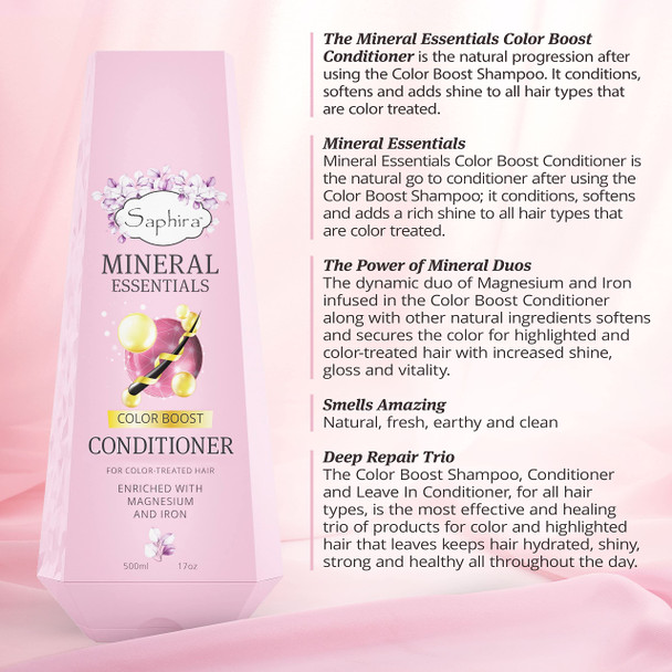 Saphira MINERAL ESSENTIALS Color Boost Conditioner for Color-Treated Hair Conditions Softens and Protects Dyed Hair 34 Ounce