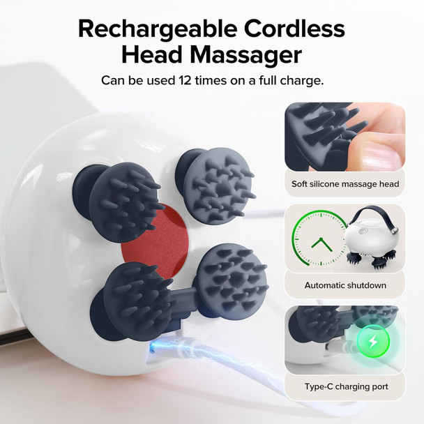 IOOKNA Scalp Massager, Head Massager Scalp with Tangle-Resistant Design, Portable Head Massager, Hair Massagers with 12 Massage Heads, 3 Modes, Mothers Day Gifts, Father Day Gifts for Mom, Dad