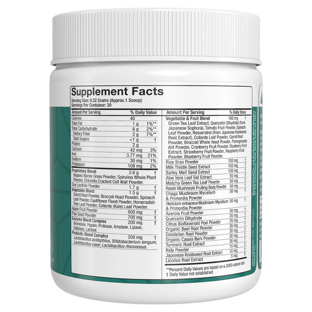 NUU3 Super Greens Superfoods + Probiotics - Immune Support Improved Energy & Gut Health Digestive Enzymes - Boosts Immunity - 30 Servings (Unflavored)