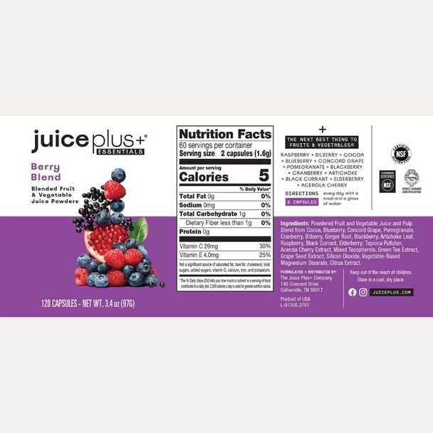 JuicePlus+ Fruit Vegetable & Berry Blend: Nutrient-Packed Ingredients For Heart Health Immune Function Cognitive Performance & Radiant Skin - Prepacked 3 bottles (60 servings of Fruit Veg Berry)