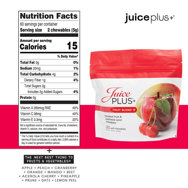 Juice Plus+ Fruit Blend Gummy Vitamins for Kids & Adults - Plant Based Multivitamin Chewables with 11 Fruits & Vegetable Blend - Vegan Daily Nutrition (120 Count)