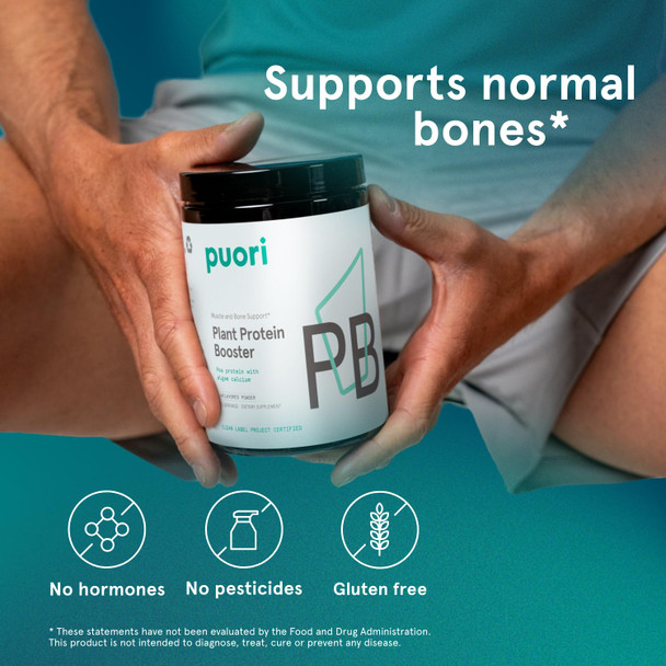 Puori Vegan Protein Powder Unflavored - Plant-Based Protein Powder with Pea Protein Algae Calcium - Workout Supplement for Sustained Energy Bone Health Muscle Recovery & Growth - 25 Servings