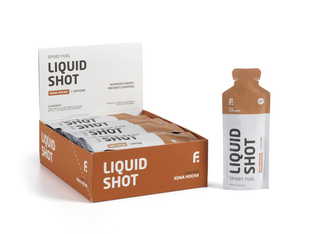 FIRST ENDURANCE Liquid Shot - Running Cycling Triathlon Fuel for Instant Energy and Cramp Relief | Electrolytes High Carb | Liquid Energy for Endurance Sports | Kona-Mocha w/25mg of Caffeine