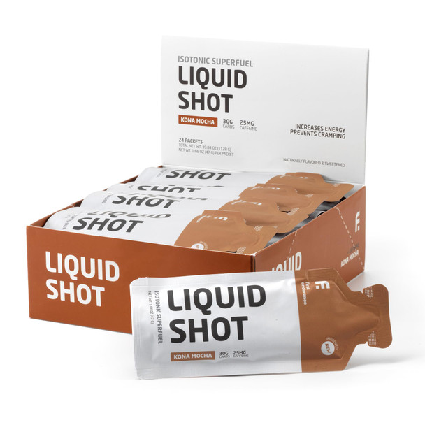 FIRST ENDURANCE Liquid Shot - Running Cycling Triathlon Fuel for Instant Energy and Cramp Relief | Electrolytes High Carb | Liquid Energy for Endurance Sports | Kona-Mocha w/25mg of Caffeine