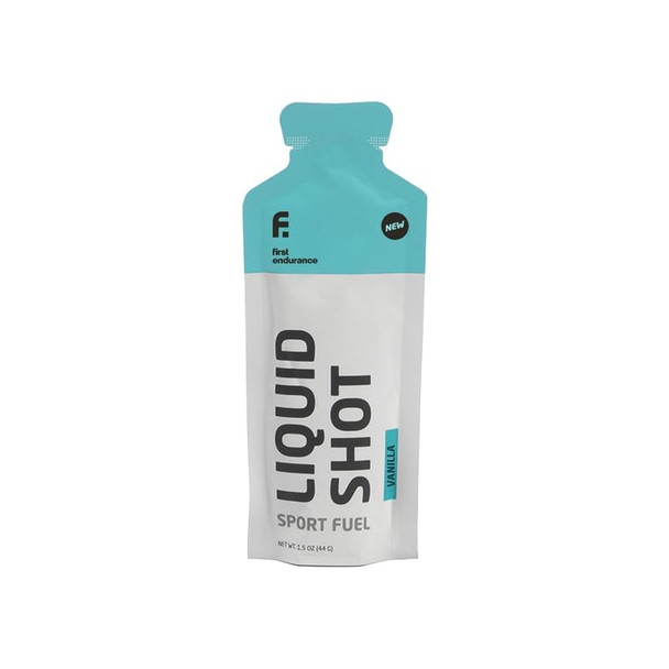 FIRST ENDURANCE Liquid Shot - Running Cycling Triathlon Fuel for Instant Energy and Cramp Relief | Electrolytes High Carb | Liquid Energy for Endurance Sports | Vanilla