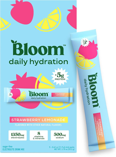 Bloom Daily Hydration Electrolyte Powder Packets with Collagen 5g Protein Electrolytes Vitamins and Minerals Sugar Free Drink Mix Rocket Blast 5 Count