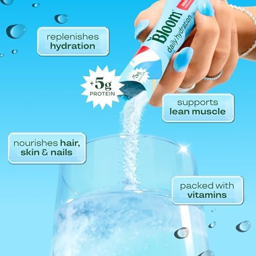 Bloom Daily Hydration Electrolyte Powder Packets with Collagen 5g Protein Electrolytes Vitamins and Minerals Sugar Free Drink Mix Rocket Blast 5 Count