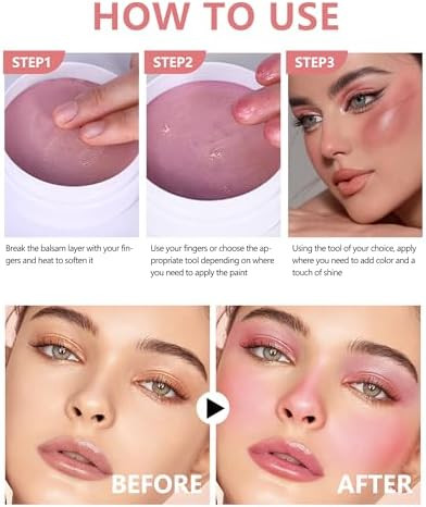 Miracle Glow Balm Hydrating Tinted Cream Blush Multi Use Glow Face Balm Makeup for Cheek & Eye & Lip Tint Creamy Lightweight Blendable Highlighter Blusher