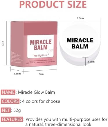 Miracle Glow Balm Hydrating Tinted Cream Blush Multi Use Glow Face Balm Makeup for Cheek & Eye & Lip Tint Creamy Lightweight Blendable Highlighter Blusher