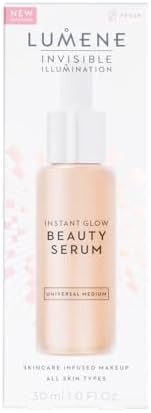 Lumene Invisible Illumination Instant Beauty Glow Serum - Sheer-Coverage Face Makeup + Brightening Serum - Infused with Nordic Algae and Vitamin E for Instant Radiance - Universal Medium (30ml)