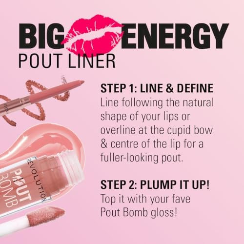 Revolution Beauty London, Pout Bomb Plumping Lip Liner, Long-Lasting Lip Shaper with Hyaluronic Acid & Vitamin E, Vegan & Cruelty-Free, Light Mauve - 0.01 Ounce (Pack of 1)