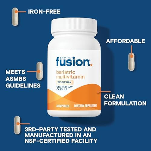 Bariatric Fusion Bariatric Multivitamin Without Iron | 1 Per Day | Post Surgery Patients | Iron Free Vitamin for Gastric Bypass and Sleeve Gastrectomy | Easy to Swallow Capsules | One Month Supply