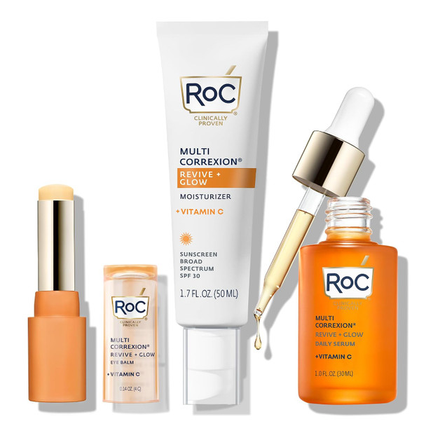 RoC Multi Correxion Revive + Glow Vitamin C Skincare Collection – Daily Serum, Moisturizer SPF 30 and Eye Balm