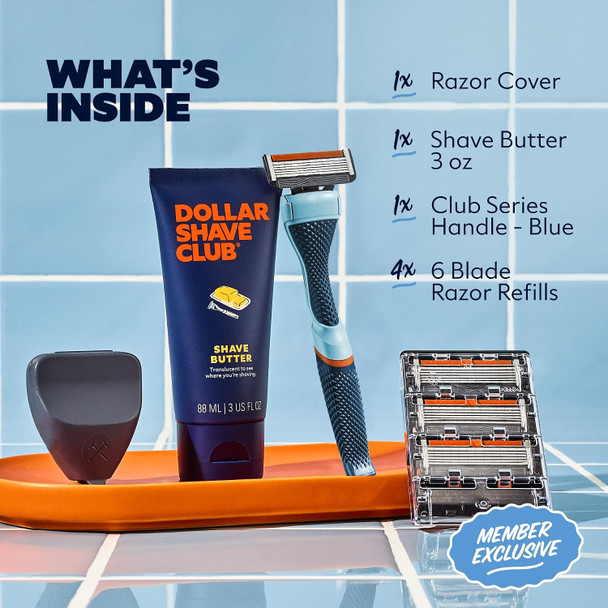 Dollar Shave Club | The Member Exclusive Shave Set | 4 Extra Close Refill Cartridges 1 Handle 1 Shave Butter 3 ounce 1 Razor Cover, Razors