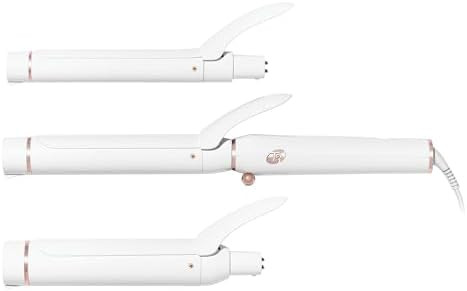 T3 Switch Kit Professional Ionic Interchangeable Curling Iron with 3 Ceramic Clip & Wand Long Barrels for Curling and Waving, 9 Adjustable Heat Settings and Ion Generator White and Rose Gold