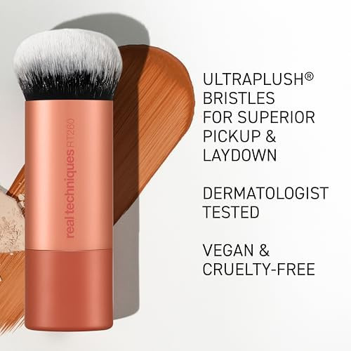 Real Techniques Bubble Blending Makeup Brush, Multipurpose Foundation Brush For Liquid, Cream, & Powder Products, Unique Round Brush Head, Synthetic Bristles, Vegan & Cruelty Free, 1 Count