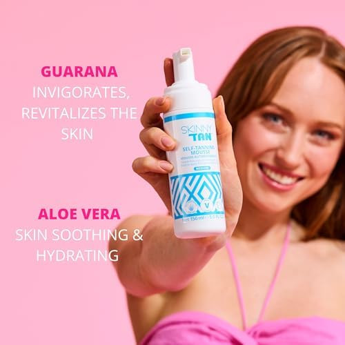 SKIN & TAN Gradual Tanning Mousse Medium Self Tanner for Natural Glow, Lightweight Easy Application, Streak-Free Even Finish Quick Build Pleasant Scent Moisturizing 5.2 oz