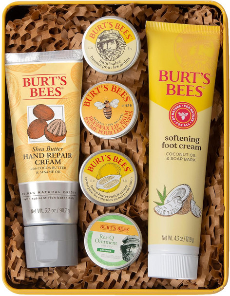 Burt's Bees Gifts Ideas, Tips and Toes Kit, 6 Travel Size Products - Pomegranate Moisturizing Lip Balm, 2 Hand Creams, Foot Cream, Cuticle Cream, and Hand Salve