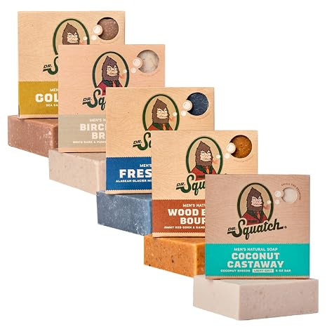 Dr. Squatch Natural Men’s Bar Soap - Cold Process Body Soap Bar with Natural Oils - Gifts for Men (5 oz, 5-Pack)