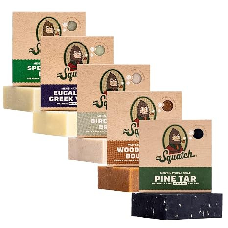 Dr. Squatch Natural Men’s Bar Soap - Cold Process Body Soap Bar with Natural Oils - Gifts for Men (5 oz, 5-Pack)