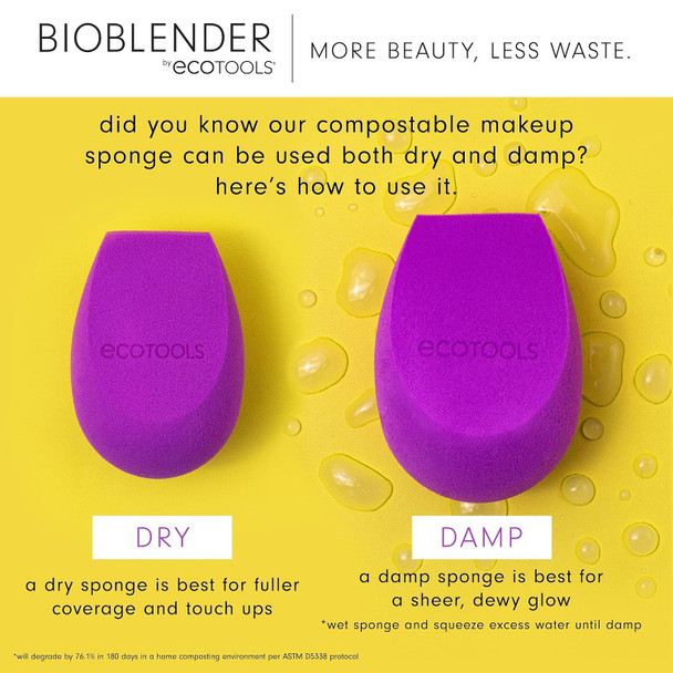 EcoTools Bioblender Makeup Sponge Duo Compostable Makeup Blender For Liquid & Cream Foundation Seamless Application Eco-Friendly Beauty Sponge, Cruelty-Free & Latex Free