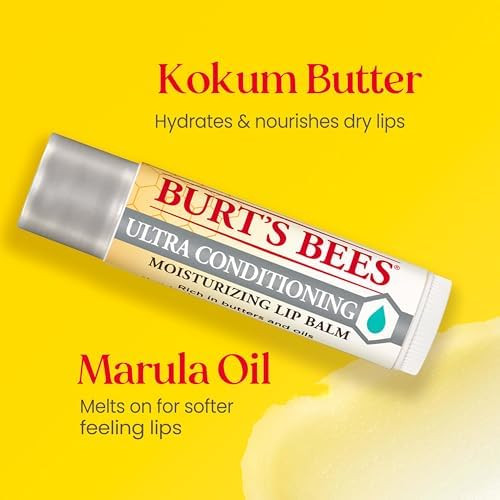 Burt's Bees Stocking Stuffers, Lip Balm Beeswax and Ultra Conditioning Lip Balm Pack, Hydrating Lip Moisturizer with Kokum and Shea Butter, Natural Origin Lip Care, 0.15 oz., Four Tubes