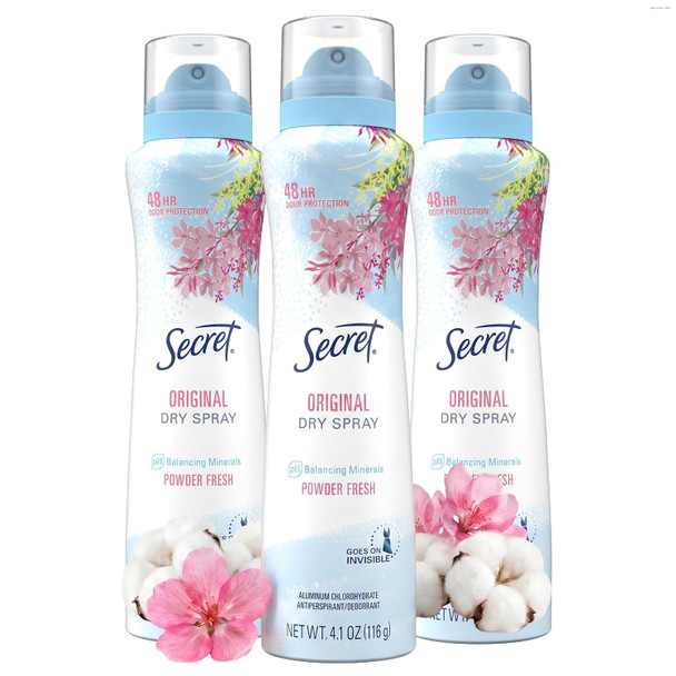 Secret Dry Spray Antiperspirant Deodorant for Women, 48hr Weightless Sweat & Odor Protection, Gentle on Skin, 4.1 oz (Pack of 3)