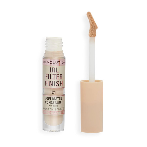 Revolution IRL Filter Finish Concealer Full Coverage Oil Free Long-Lasting and  Lightweight Formula Infused with Hyaluronic Acid Vegan and  Cruelty Free C18 0.21 oz