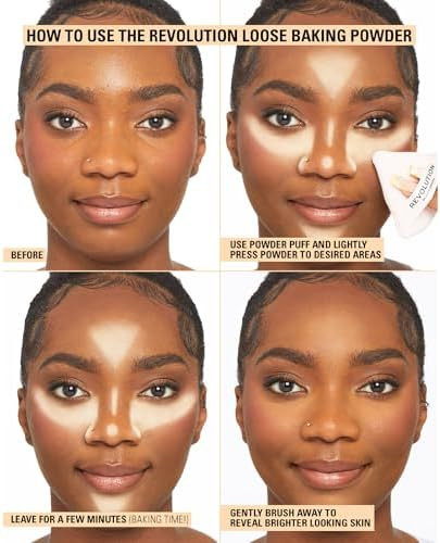 Revolution Loose Baking Powder Makeup Setting Powder Long-Lasting Coverage Mattifies and Reduces Shine Translucent 1.12 oz