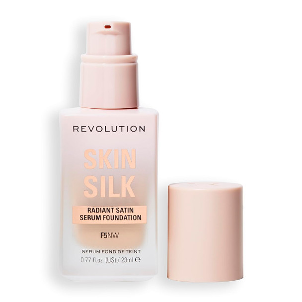 Revolution Skin Silk Radiant Satin Serum Foundation, Buildable Coverage with Hydrating Hyaluronic Acid for a Natural Finish, Vegan & Cruelty-Free - 0.8 Fl Oz