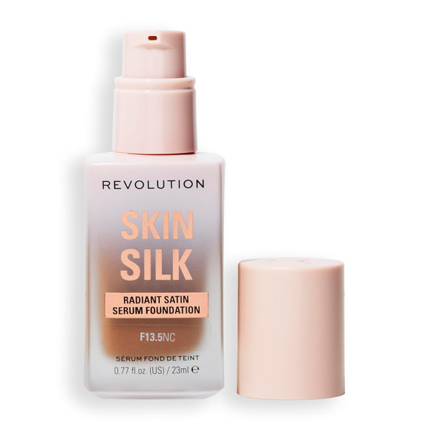 Revolution Skin Silk Radiant Satin Serum Foundation, Buildable Coverage with Hydrating Hyaluronic Acid for a Natural Finish, Vegan & Cruelty-Free - 0.8 Fl Oz