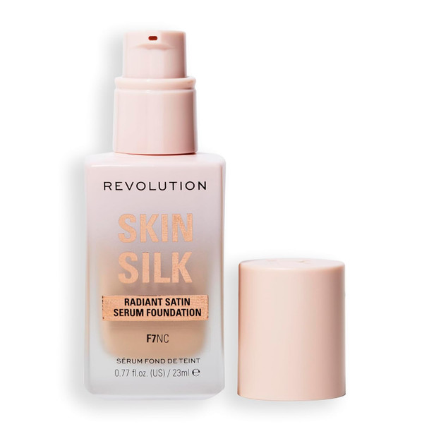 Revolution Skin Silk Radiant Satin Serum Foundation, Buildable Coverage with Hydrating Hyaluronic Acid for a Natural Finish, Vegan & Cruelty-Free - 0.8 Fl Oz
