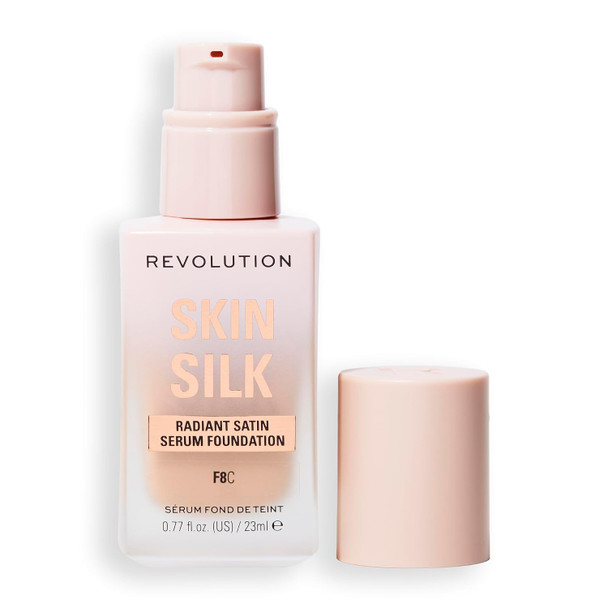Revolution Skin Silk Radiant Satin Serum Foundation, Buildable Coverage with Hydrating Hyaluronic Acid for a Natural Finish, Vegan & Cruelty-Free - 0.8 Fl Oz