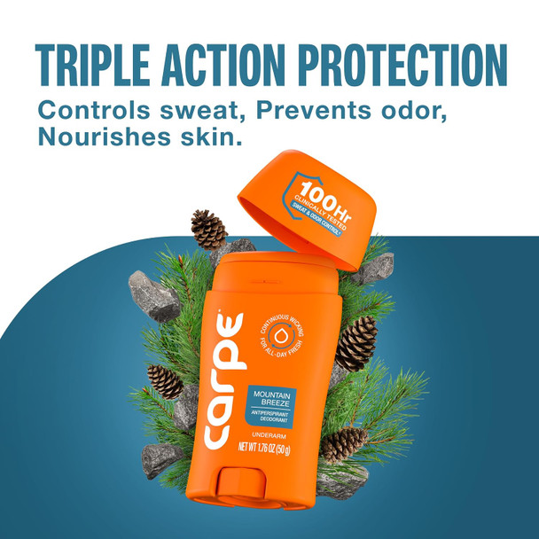 Carpe Underarm Antiperspirant Deodorant for Men and Women - 100 Hour Sweat & Odor Control - Clinical Strength Deodorant for Men - Long Lasting Deodorant Antiperspirant for Sweat - Mountain Breeze