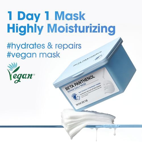 SOME BY MI Beta Panthenol Repair Daily Mask  30 Sheets 11.8Oz  Daily Vegan Korean Face Sheet Mask for Skin Barrier Recovery  Hydrating and Moisturizing Skin Care