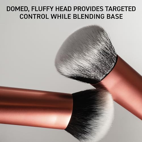 Real Techniques Expert Face Professional Foundation Makeup Brush for Even Streak Free Application, Dense Bristles For Buffing, Orange, 1 Count