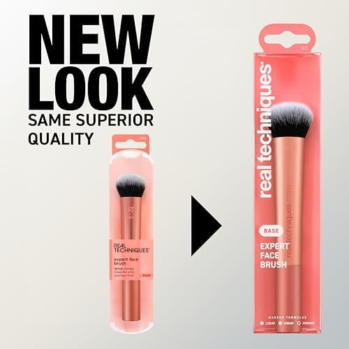 Real Techniques Expert Face Professional Foundation Makeup Brush for Even Streak Free Application, Dense Bristles For Buffing, Orange, 1 Count
