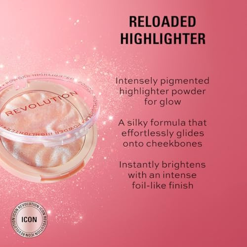 Revolution Reloaded Pressed Powder Highlighter, Intensely Pigmented for a High-Impact Dewy Finish, Dare to Divulge, 0.22 oz