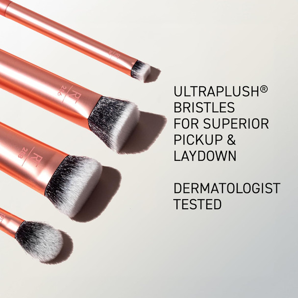Synthetic Real Techniques Face Base 4 Piece Makeup Brush Set Makeup Brushes Set for Foundation Concealer Contour and Powder Cruelty Free