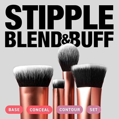 Synthetic Real Techniques Face Base 4 Piece Makeup Brush Set Makeup Brushes Set for Foundation Concealer Contour and Powder Cruelty Free