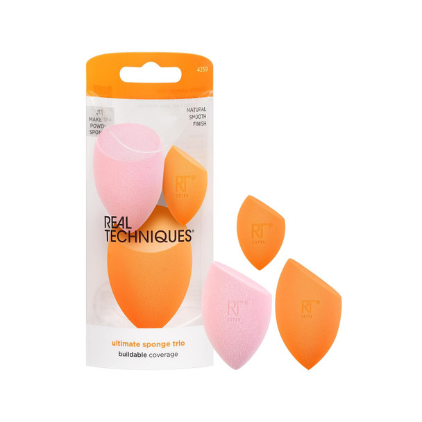 Real Techniques  Makeup Blending Sponges For Liquid Cream and  Powder Products Powder and  Foundation Sponges Mini Makeup Sponge Latex-Free Foam Travel Friendly 3 Count