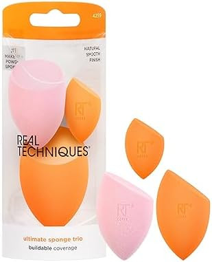 Real Techniques  Makeup Blending Sponges For Liquid Cream and  Powder Products Powder and  Foundation Sponges Mini Makeup Sponge Latex-Free Foam Travel Friendly 3 Count