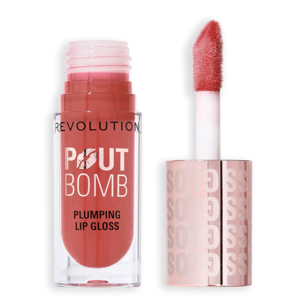 Revolution Pout Bomb Plumping Lip Gloss Buildable High Shine for Hydrating Plumping Finish Buildable Color Vegan and  Cruelty Free  Nude 0.15 fl oz