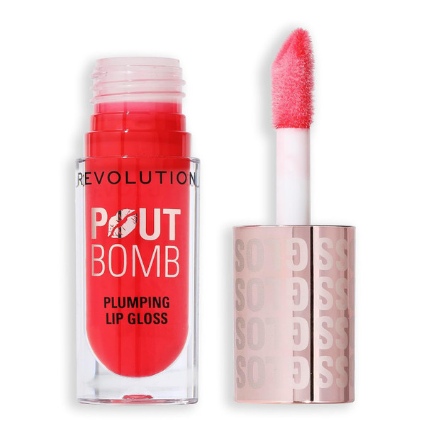 Revolution Pout Bomb Plumping Lip Gloss Buildable High Shine for Hydrating Plumping Finish Buildable Color Vegan and  Cruelty Free  Nude 0.15 fl oz