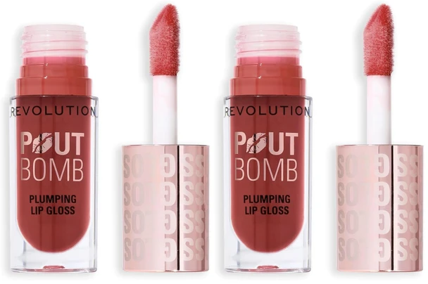 Revolution Pout Bomb Plumping Lip Gloss Buildable High Shine for Hydrating Plumping Finish Buildable Color Vegan and  Cruelty Free  Nude 0.15 fl oz