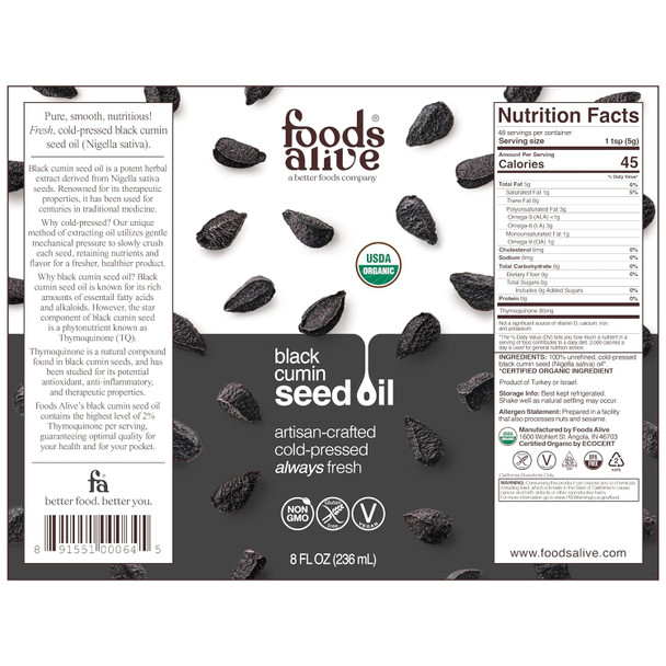 Organic Black Seed Oil 8 Fl Oz By Foods Alive