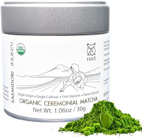 FKRO Organic Saemidori Ceremonial Grade Matcha Green Tea Powder | Single Cultivar 1st Harvest | Stone-Ground Air-Flown Monthly from Japan | 30g Tin