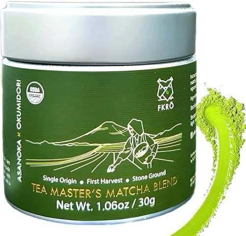 FKRO Tea Master's Organic Ceremonial Grade Matcha Green Tea Powder | Artisan Selected 1st Harvest | Stone-Ground, Air-Flown Monthly from Japan | 30g Tin