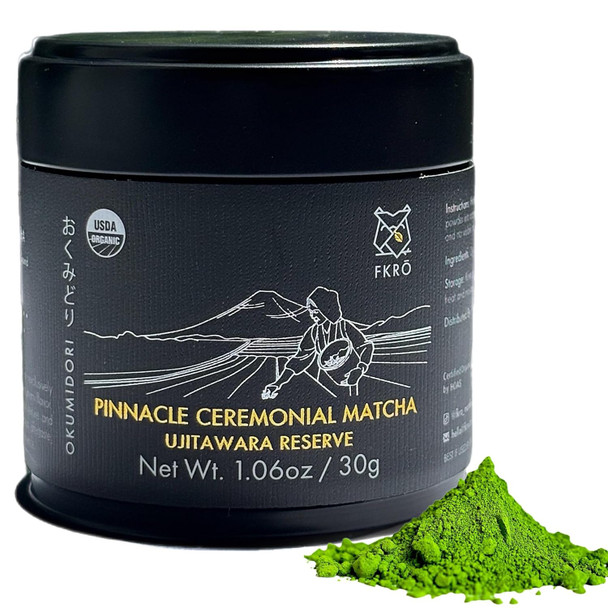 FKRO Pinnacle Okumidori Ceremonial Reserve Matcha | USDA Organic 1st Harvest Green Tea Powder from Uji Kyoto | Fresh Monthly from Japan | 30g Tin