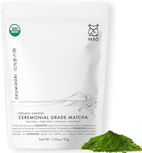 FKRO Organic Okumidori Ceremonial Grade Matcha Green Tea Powder | Award-Winning Family Farm, Direct from Japan | | 30g Pouch